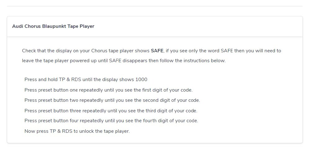 Audi Chorus Code