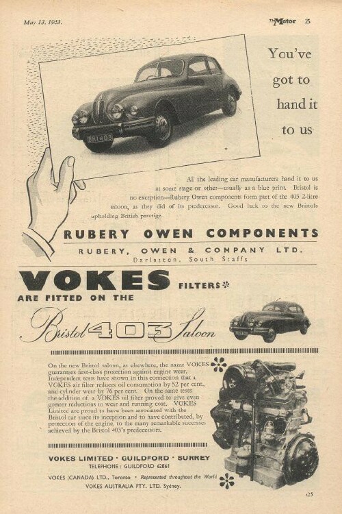 Bristol 401 and 403 Ads 1950-1953